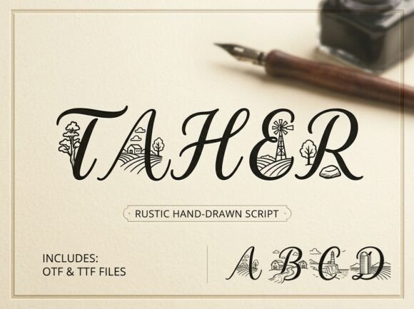 Enhance Your Brand with Taher: A Rustic Script Font